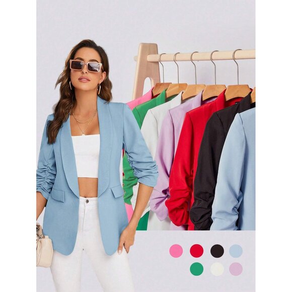 Black Longline Blazer Open Front Minimalist Business Casual - Picture 5 of 6